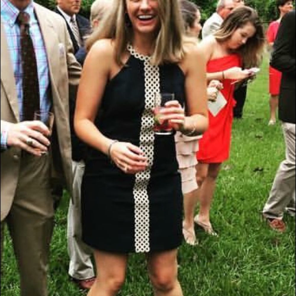 Lily Pulitzer: navy dress with gold detail